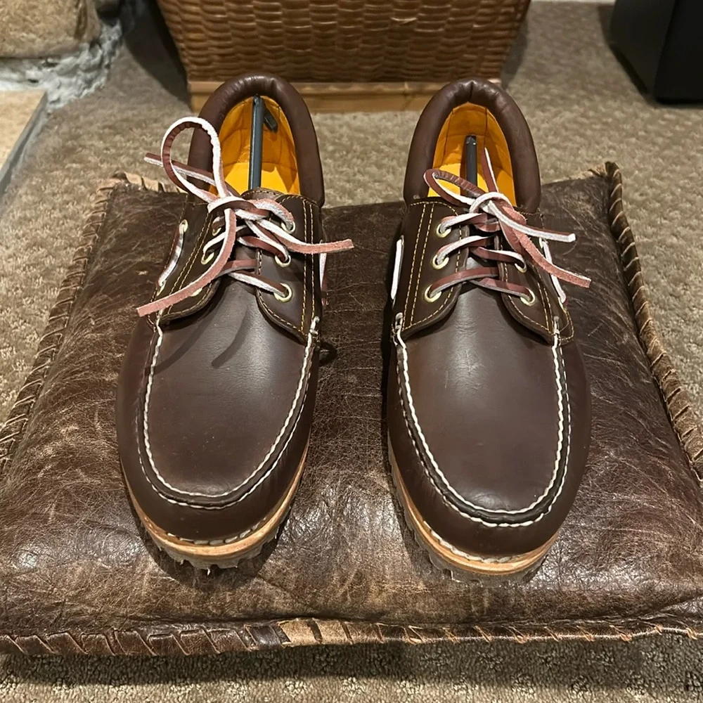 NWOT Timberland Handsewn Leather Boat Shoe Brown Full Grain Size 9W